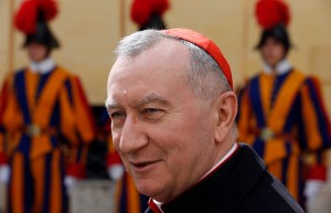 Vatican State Secretary Cardinal Pietro Parolin arrives before Pope Francis meets Britain's Queen Elizabeth, at the Vatican