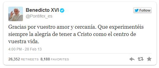 El último tweet de Benedicto XVI