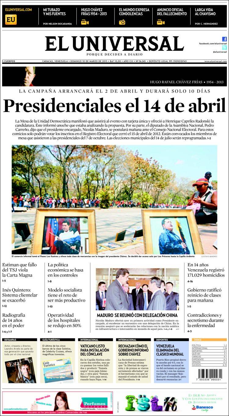 Portadas del domingo 10 de marzo de 2013