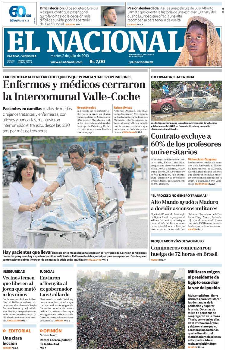 Portadas del martes 02 de julio de 2013