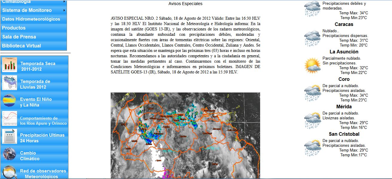 Precipitaciones dispersas en las regiones Sur, Llanos Occidentales y Los Andes