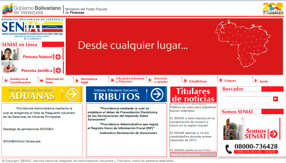 Página web del Seniat funcionará correctamente a partir de mañana