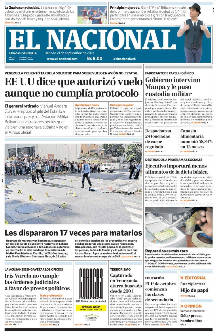 Portadas del sábado 21 de septiembre de 2013