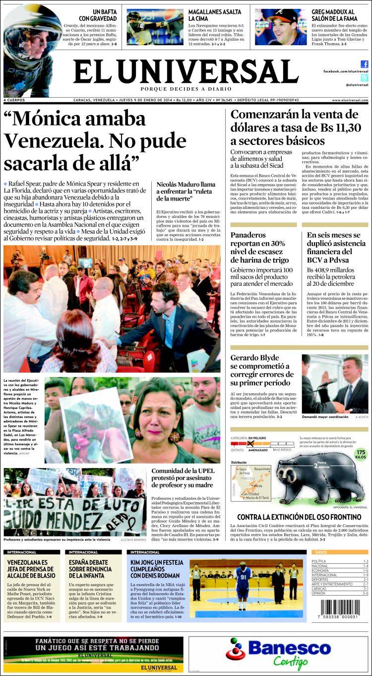 Portadas del jueves 09 de enero de 2014