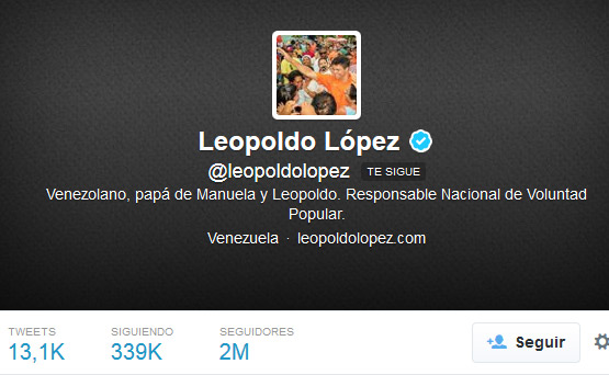 Leopoldo López llega a 2 millones de seguidores en Twitter (Imagen)