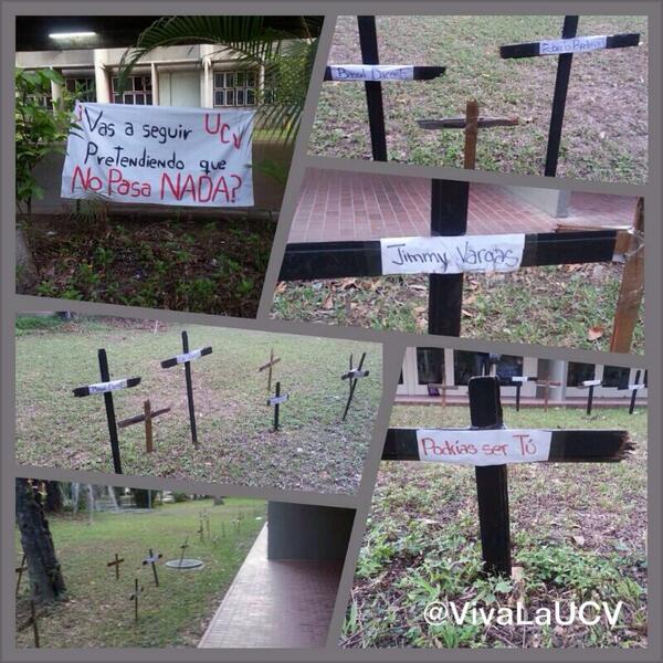 Jardines de la Facultad de Humanidades de la UCV amanecen llenos de cruces (Fotos)