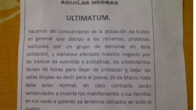 Colectivo “Águilas Negras” amenaza de muerte a manifestantes de Táchira