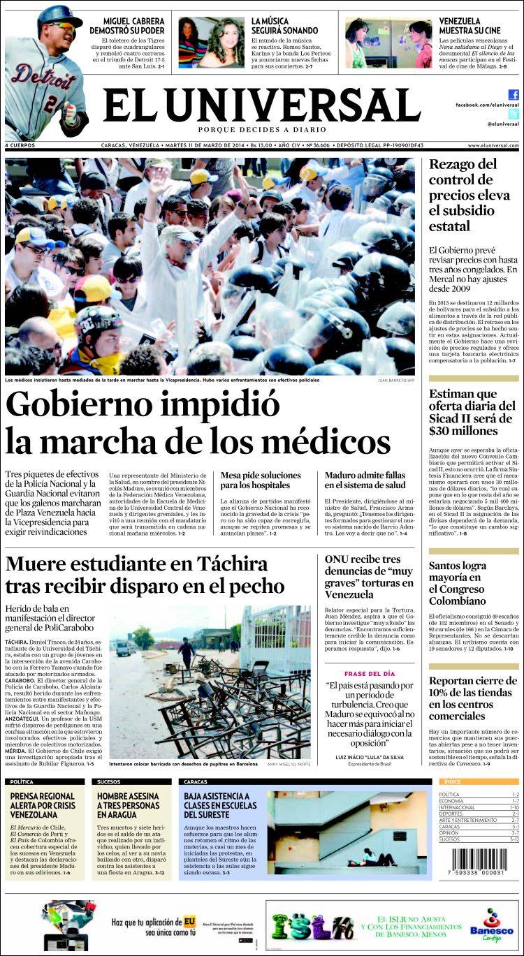 Portadas del martes 11 de marzo de 2014