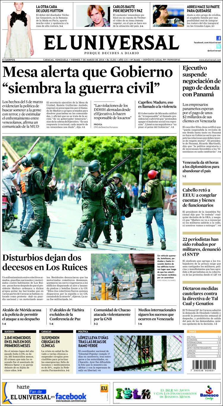 Portadas del viernes 07 de marzo de 2014