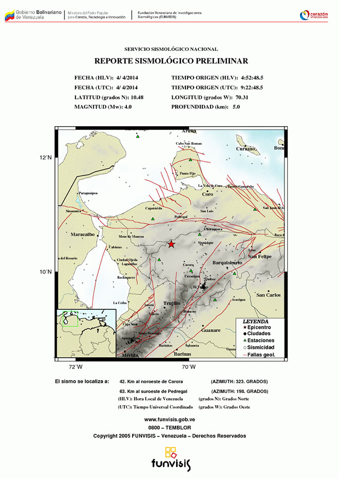 Sismo de 4.0 se registró en Carora