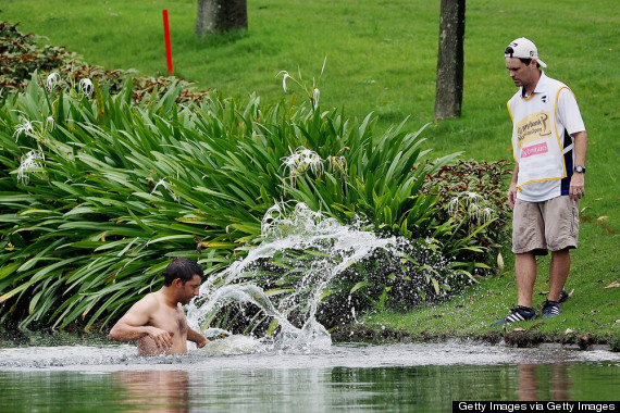 Golfista español Pablo Larrazábal acaba en el lago tras un ataque de abejas (Video)