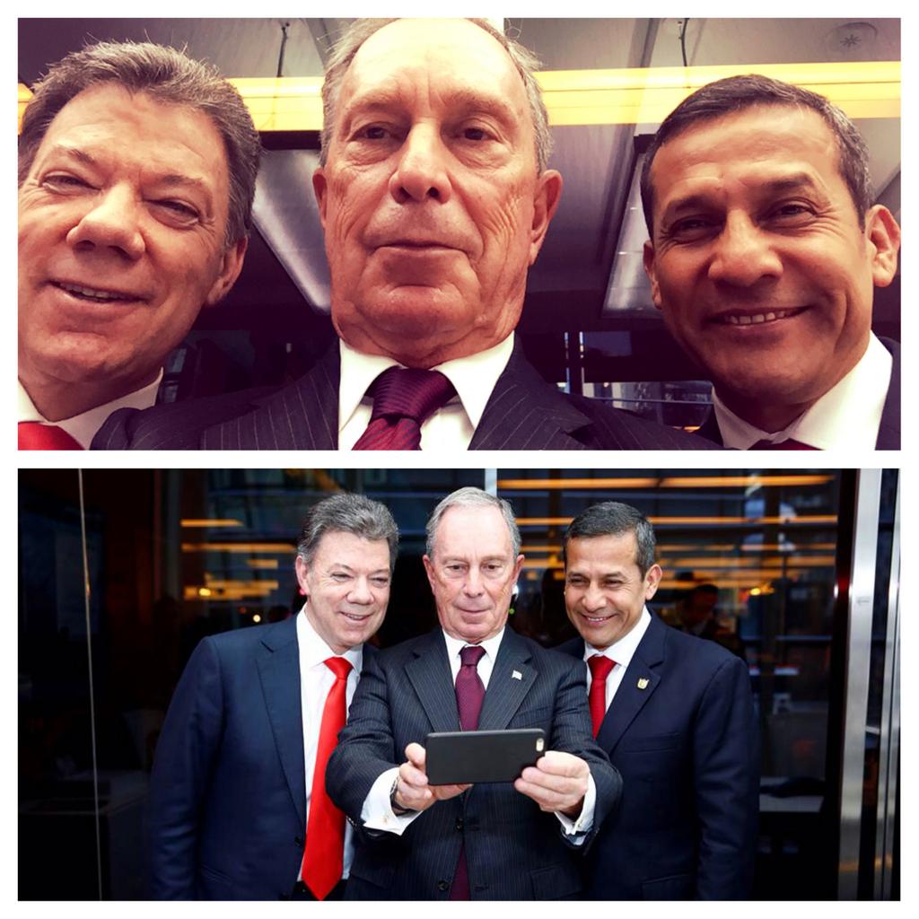 La selfie de Santos y Humala con Bloomberg en Nueva York