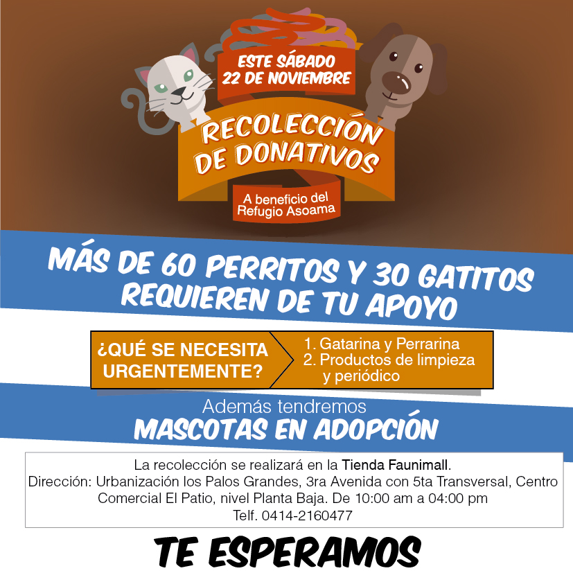 Este sábado jornada de adopción y recolección de alimentos para los perritos del Refugio Asoama