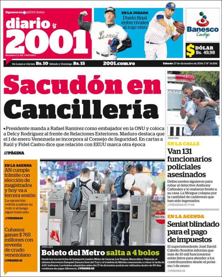 Portadas del sábado 27 de diciembre de 2014