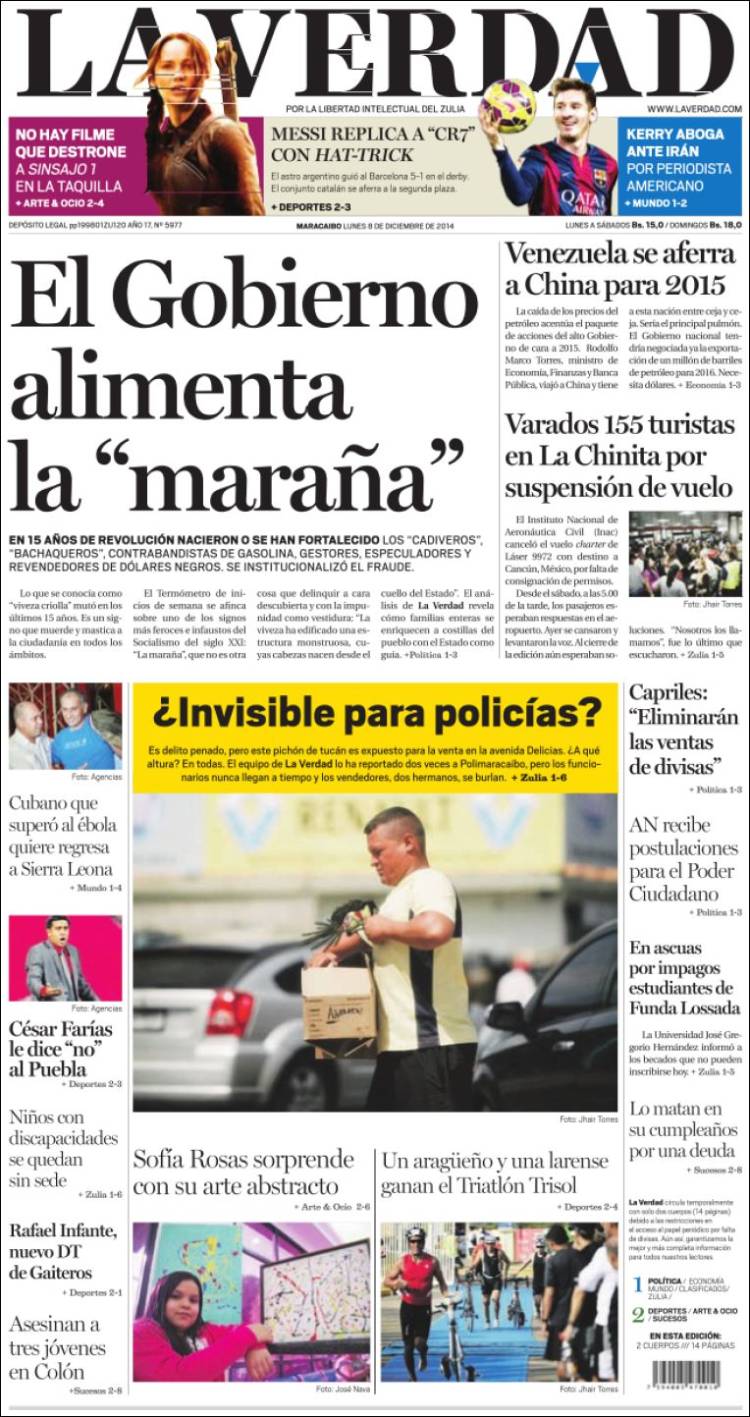 Portadas del lunes 08 de diciembre de 2014