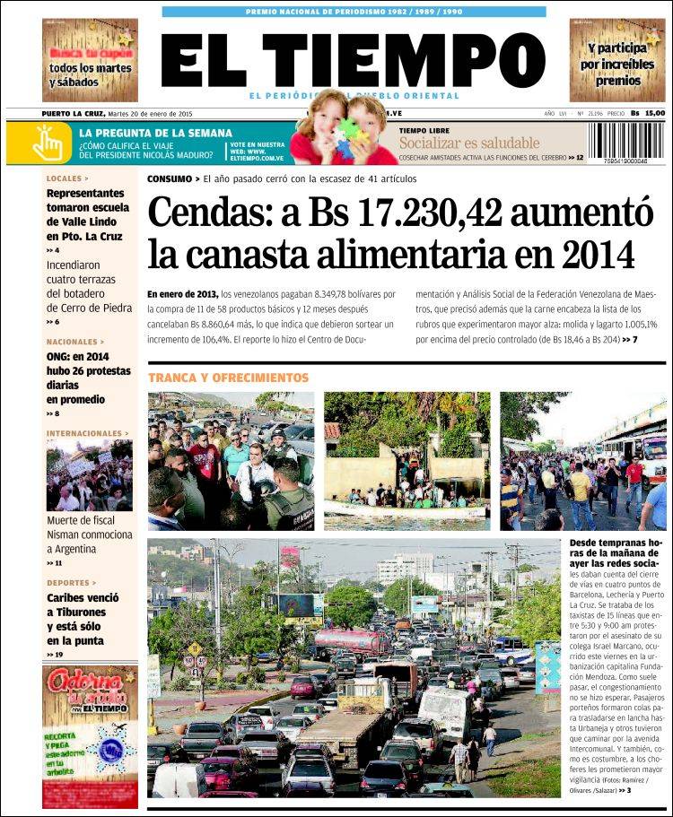 Portadas del martes 20 de enero de 2015