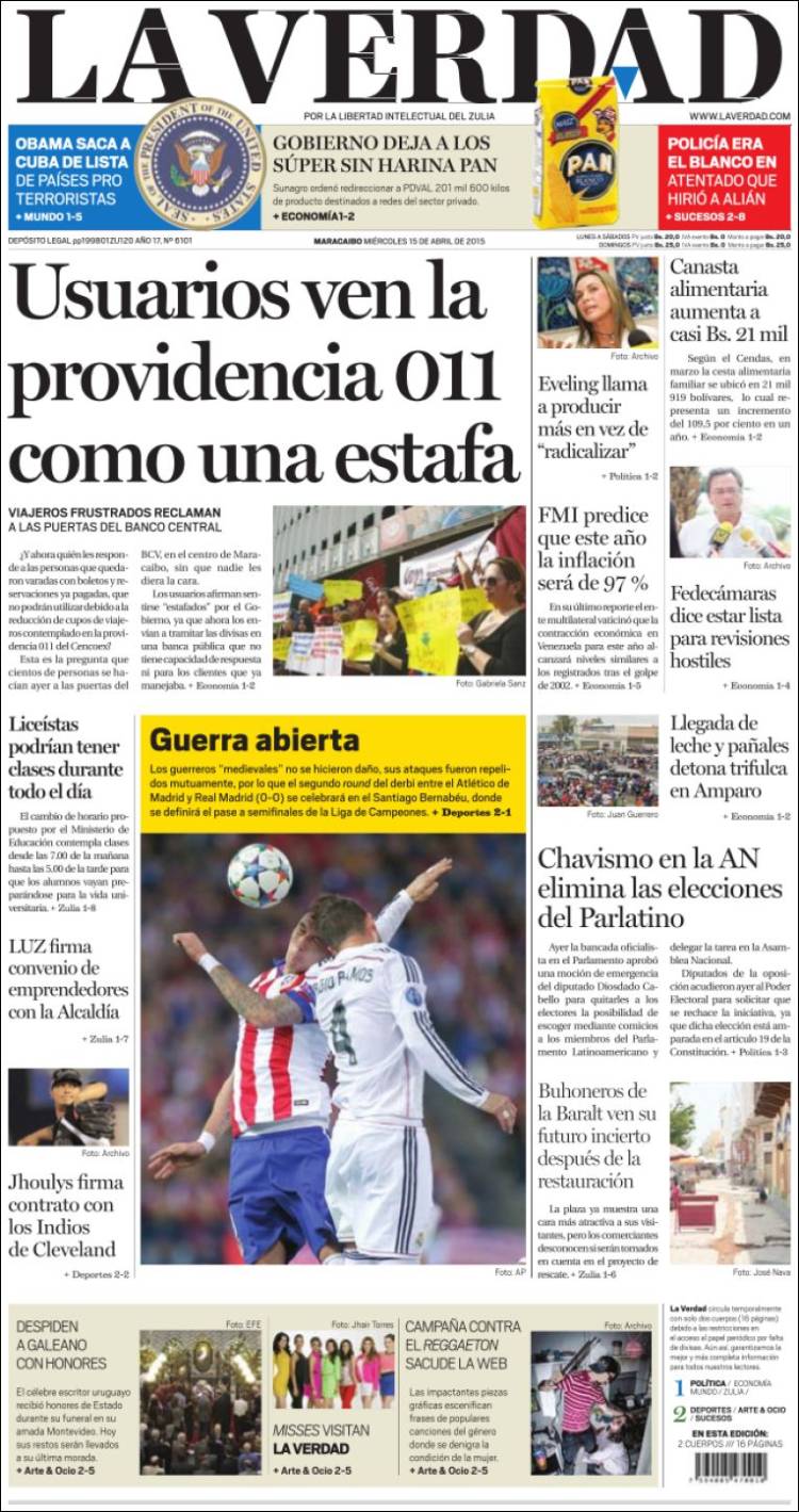 Portadas del miércoles 15 de abril de 2015