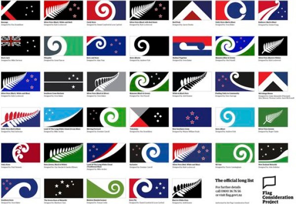 Foto: El Proyecto Consideración de Bandera de Nueva Zelanda, 40 diseños que se consideran para la nueva insignia del país , en Wellington, ,en Nueva Zelanda. / AP