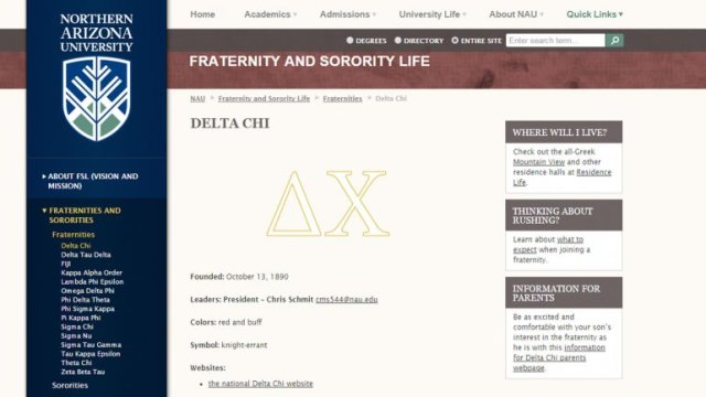 El sitio web del capítulo de Delta Chi