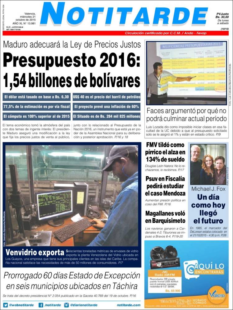 Portadas del miércoles 21 de octubre de 2015