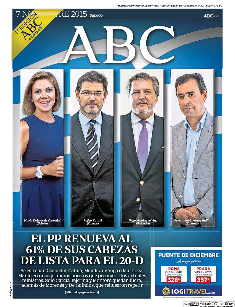 Portadas de la prensa internacional de este sábado 7 de noviembre de 2015