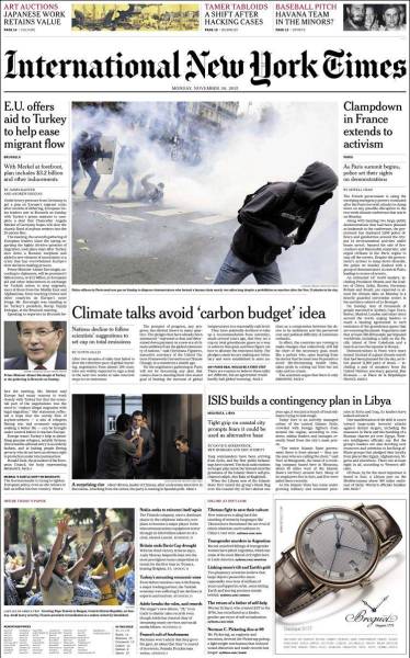 Portada de International New York Times (Europa)