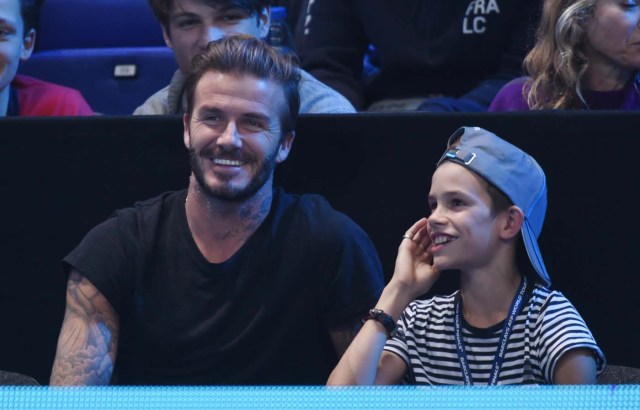 Tennis - Barclays ATP World Tour Finals - O2 Arena, London - 21/11/15 David Beckham and Romeo Beckham during the match Action Images via Reuters / Tony O'Brien Livepic EDITORIAL USE ONLY.