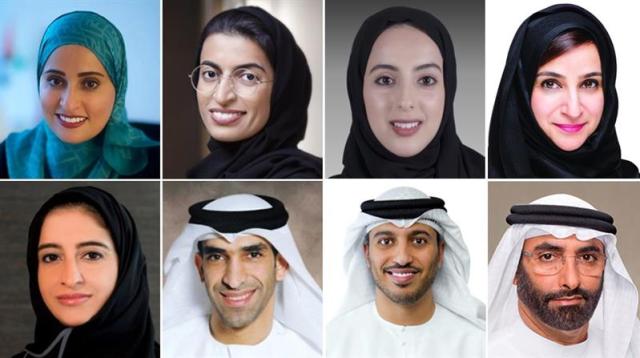 Nuevos ministros del gobierno de Emiratos Árabes Unidos (arriba-de izquierda a derecha) la ministra de la Felicidad, Ohood bint Khalfan Al Roumi, la ministra del Consejo Nacional Federal, Noura bint Mohammed Al Kaabi, la ministra de la Juventud, Shamma bint Sohail Faris AlMazrui, la ministra de Educación, Jameela bint Salem Al Muhairi, (abajo-de i. a d.), la ministra del Desarrollo Comunitario, Najla bint Mohammed Al Awar, el ministro del Medio Ambiente, Thani bin Ahmed Al-Zeyoudi, el ministro de Educación Superior, Ahmad bin Abdulla Humaid Belhoul AlFalasi, y el ministro de Defensa, Mohammed bin Ahmed Al Bowardi, en Emiratos Árabes Unidos, hoy 10 de febrero de 2016. EFE