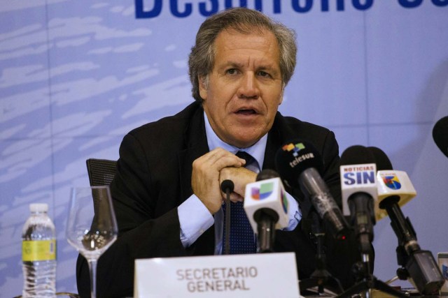 Secretary General of the Organization of American States (OAS), Luis Almagro, in a June 12, 2016 press conference ahead of the June 13-15 OAS 46th General Ordinary Assembly, in Santo Domingo, Dominican Republic. The OAS will open the General Assembly discussing the crisis in Venezuela and the Inter-American Human Rights Commission budget and political conflict. / AFP PHOTO / ERIKA SANTELICES