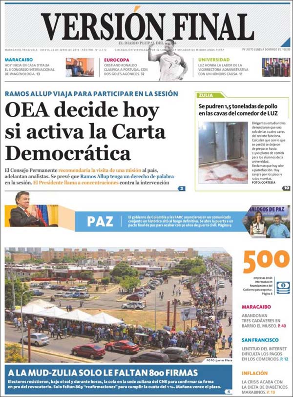 Portadas de este jueves 23 de junio de 2016