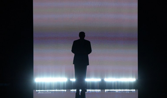 Presumptive Republican presidential candidate Donald Trump arrives on stage on the first day of the Republican National Convention on July 18, 2016 at Quicken Loans Arena in Cleveland, Ohio. The Republican Party opened its national convention, kicking off a four-day political jamboree that will anoint billionaire Donald Trump as its presidential nominee. / AFP PHOTO / Robyn BECK