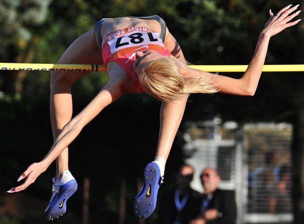 Russian Irina Gordeeva competes in the high jump women at the 39th IAAF Grand Prix Meeting at athletics stadium "Raul Guidobaldi" in Rieti, on September 6, 2009. Gordeeva won the gold medal with 1m,97m. AFP PHOTO / Andreas Solaro (Photo credit should read ANDREAS SOLARO/AFP/Getty Images)