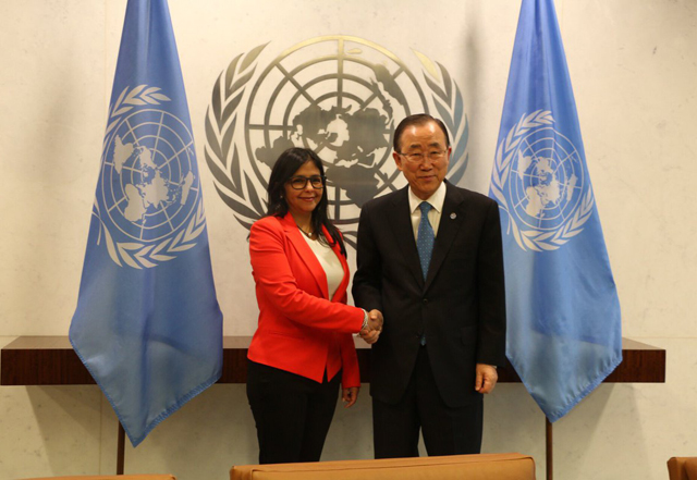 Delcy Rodríguez se reunió con Ban Ki-moon en Nueva York