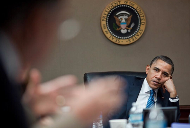 Barack Obama durante una reunión en sala de situaciones de la Casa Blanca, abril del 2011.