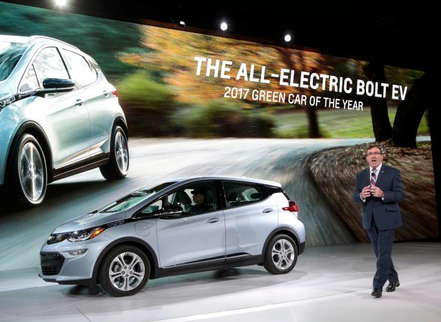 GM's Batey speaks as he introduces the 2018 Chevrolet Bolt EV during the North American International Auto Show in Detroit