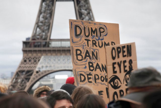Protesters rally in Paris against US President Donald Trump's immigration order