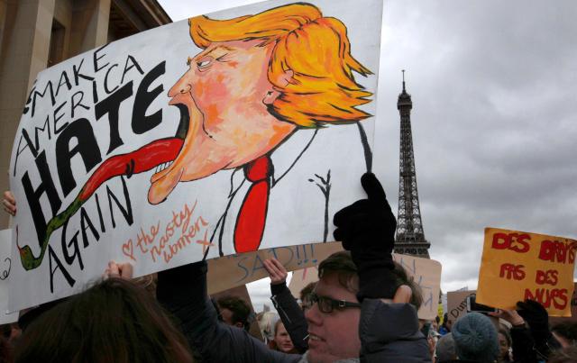 Protesters rally in Paris against US President Donald Trump's immigration order