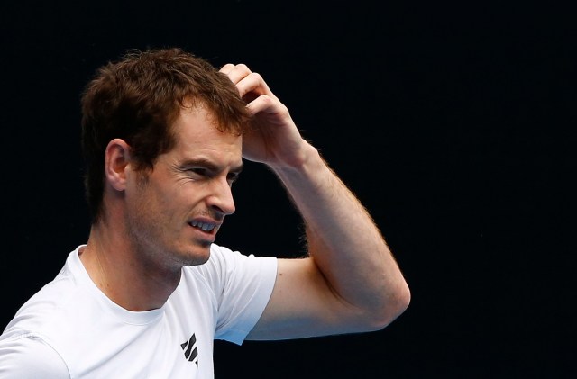 Britain's Andy Murray reacts during a training session ahead of the Australian Open tennis tournament in Melbourne, Australia, January 15, 2017. REUTERS/Thomas Peter