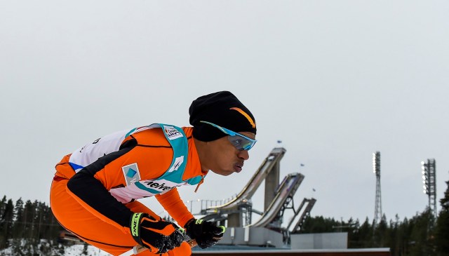 Adrian Solano of Venezuela competes in the Men 10 km Individual Classic Qualification Race of the 2017 FIS Nordic World Ski Championships in Lahti, Finland, on February 22, 2017. / AFP PHOTO / Jonathan NACKSTRAND