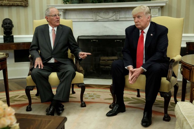 U.S. President Donald Trump meets with Peru's President Pedro Pablo Kuczynski at the White House in Washington, U.S., February 24, 2017. REUTERS/Yuri Gripas