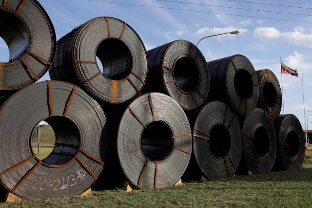 Coils of steel are seen at the entrance of the Sidor steel plant in Puerto Ordaz, Venezuela January 27, 2017. Picture taken January 27, 2017. REUTERS/Marco Bello