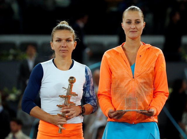 Tennis - WTA - Madrid Open - Women's Singles Final - Kristina Mladenovic of France v Simona Halep of Romania- Madrid, Spain - 13/5/17 - Halep and Mladenovic pose after their match. REUTERS/Susana Vera