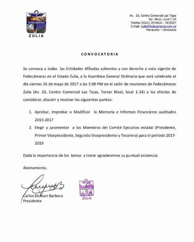 convocatoria Fedecamaras Zulia