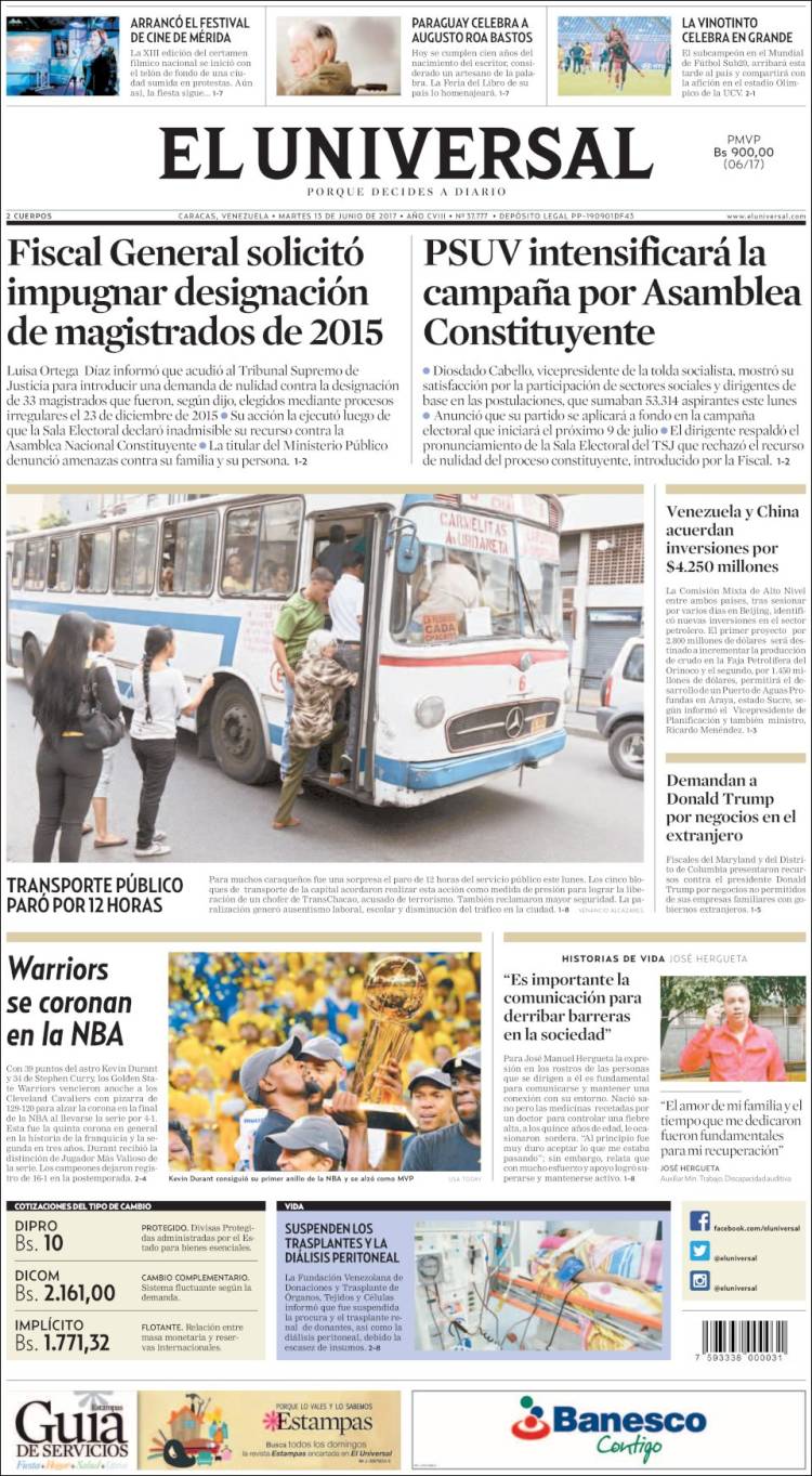 Portadas de este martes 13 de junio de 2017