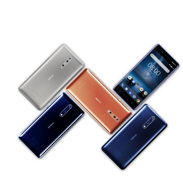 New Nokia 8 phones are seen in this HMD Global handout picture obtained by Reuters August 16, 2017. HMD Global/Handout via Reuters NO SALES. NO ARCHIVES. THIS IMAGE HAS BEEN SUPPLIED BY A THIRD PARTY