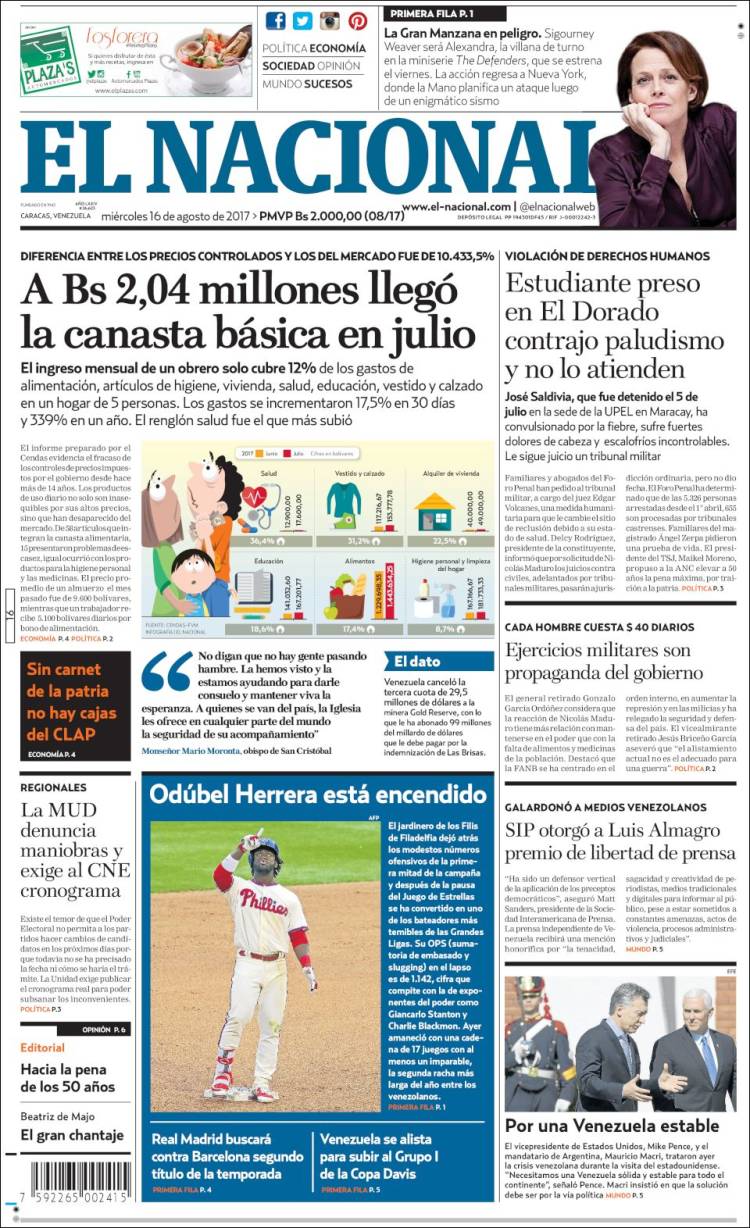 Portadas de este miércoles 16 de agosto de 2017