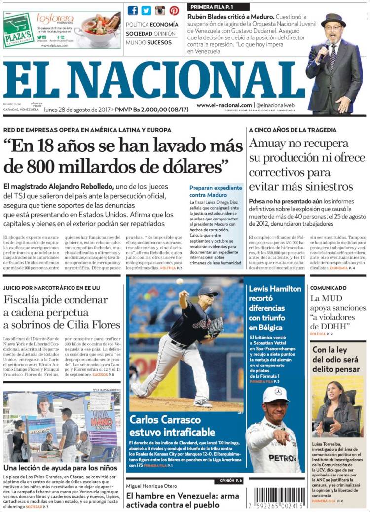 Portadas de este lunes 28 de agosto de 2017