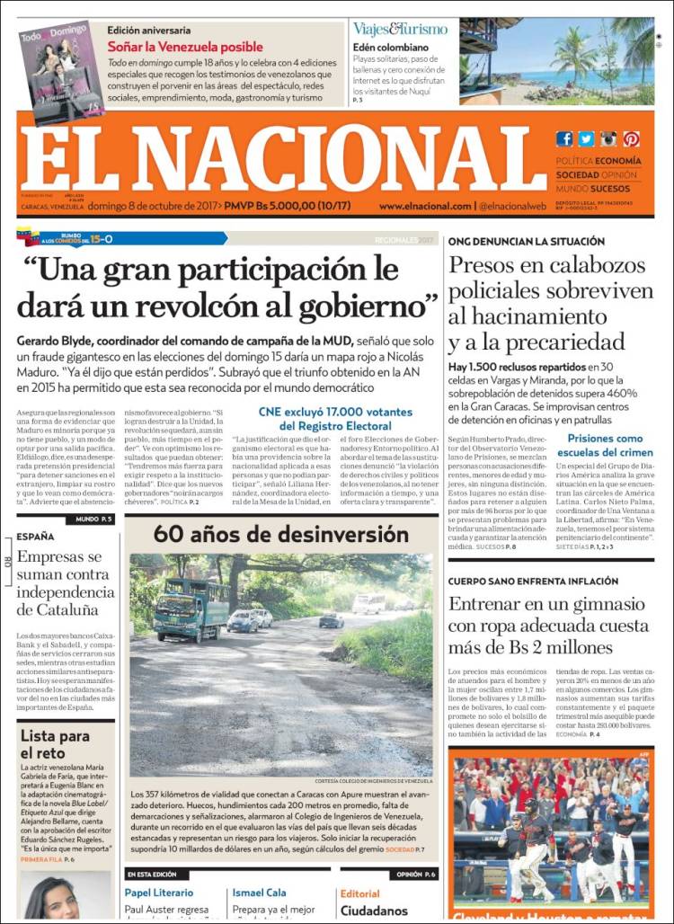 Portadas de este domingo 8 de octubre de 2017