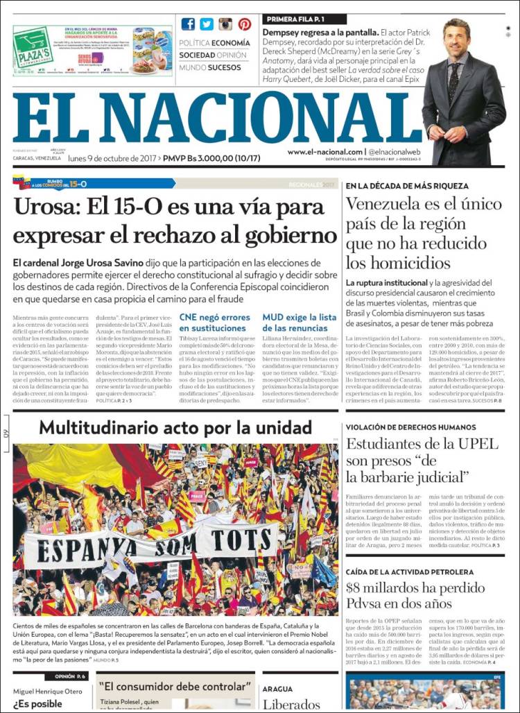 Portadas de este lunes 9 de octubre de 2017