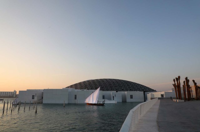 A view of the exterior of the Louvre Abu Dhabi museum on November 8, 2017. More than a decade in the making, the Louvre Abu Dhabi opens its doors today, bringing the famed name to the Arab world for the first time. / AFP PHOTO / ludovic MARIN